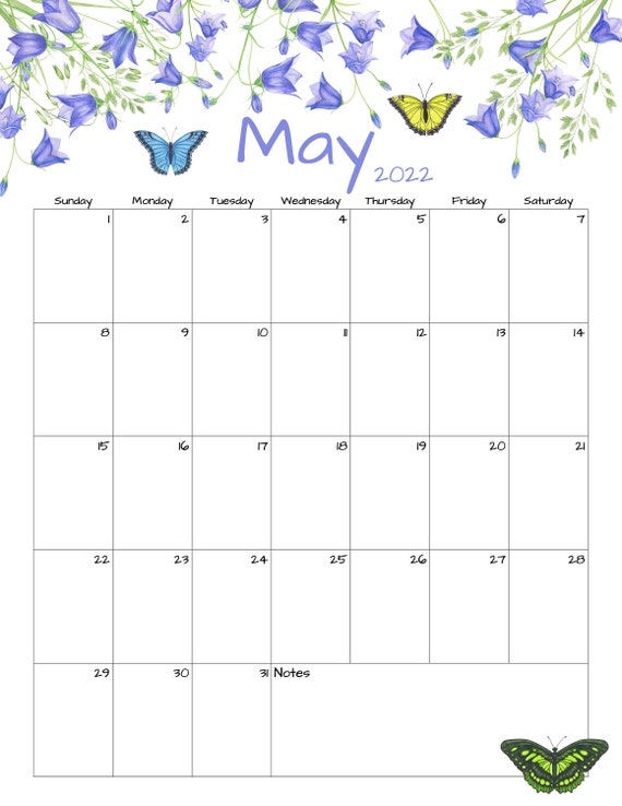 may calendar may 2022 printable calendar bluebell calendar etsy