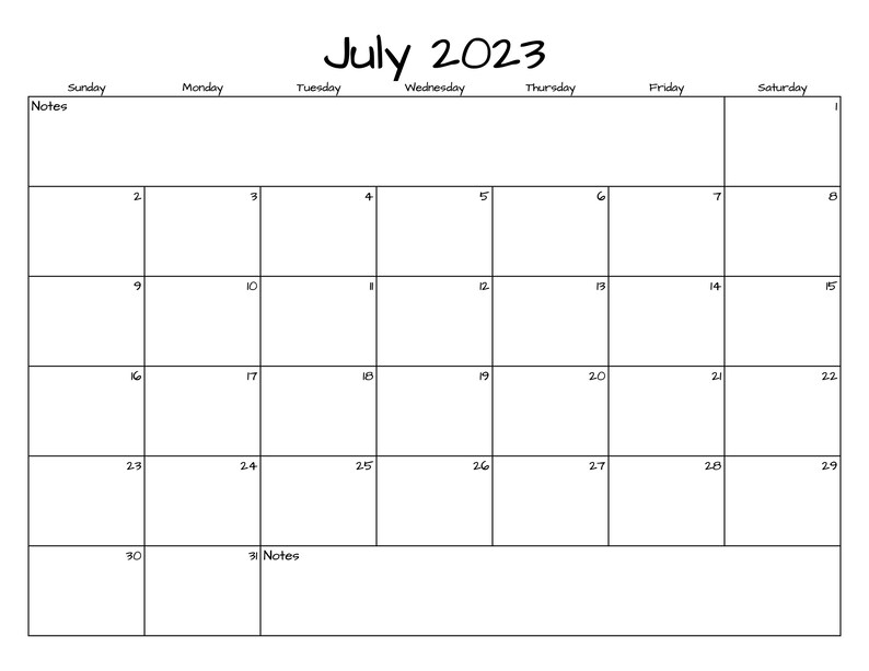 July Calendar july 2023 Printable Calendar Simple (Instant Download) Etsy