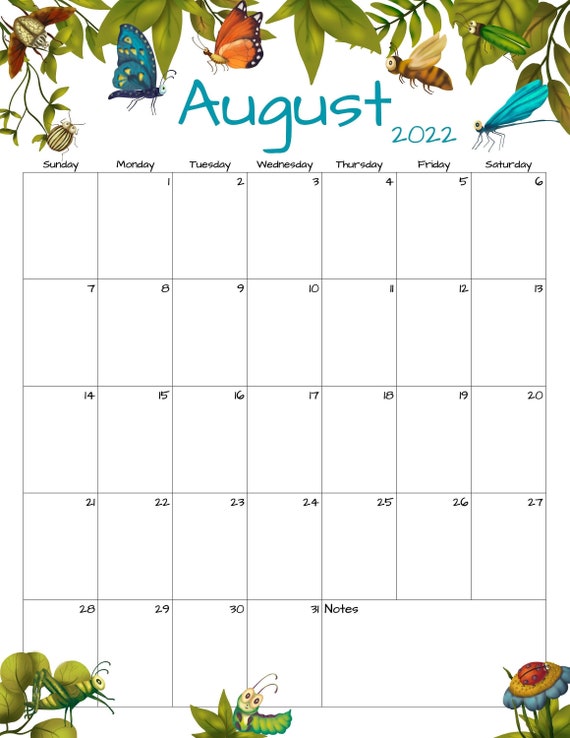 august calendar august 2022 printable calendar garden etsy