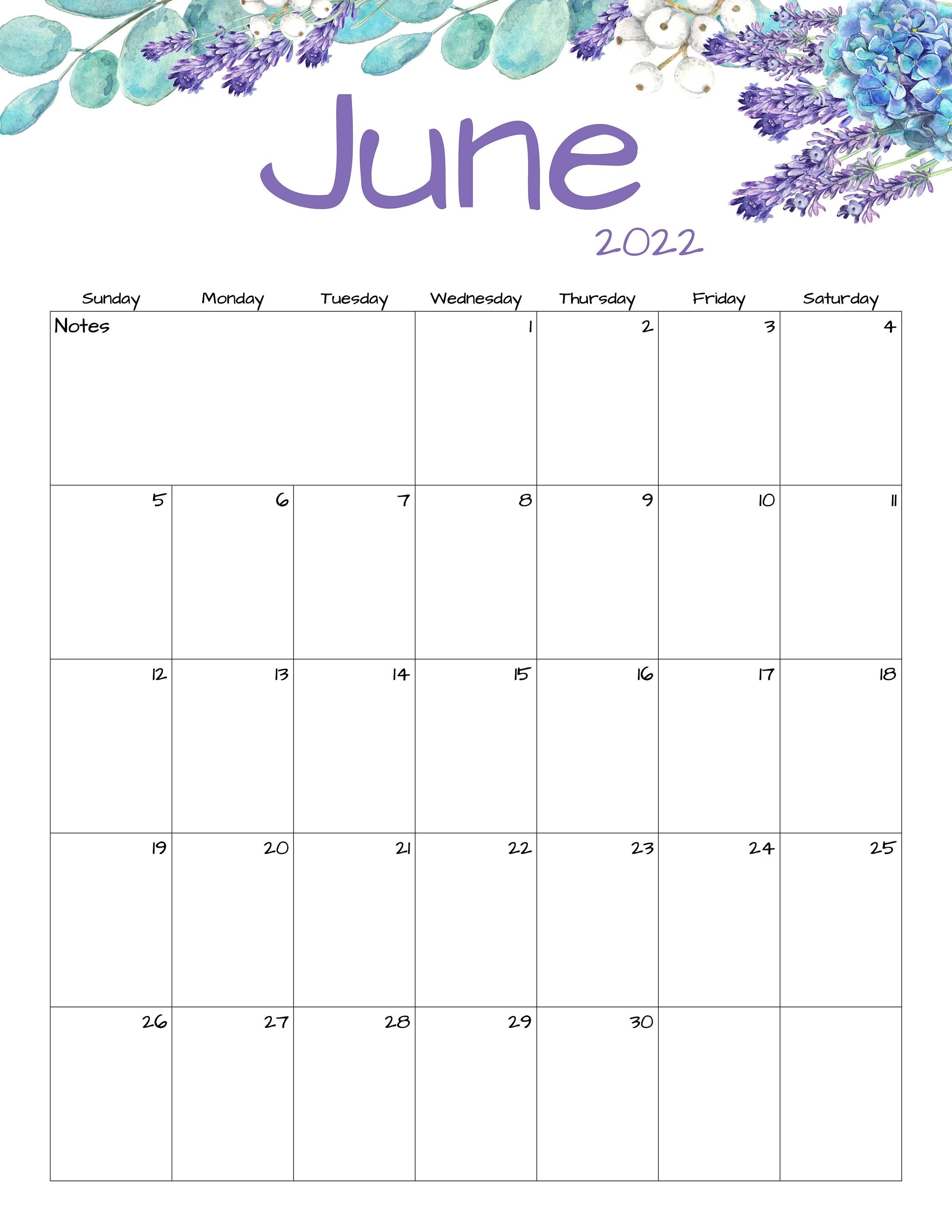 june calendar june 2022 printable calendar lavender etsy
