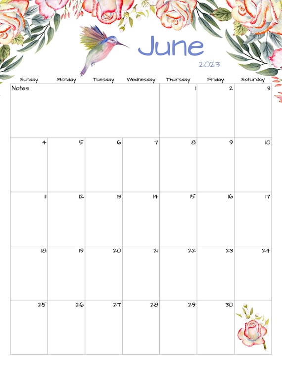 Fillable/editable June Calendar June 2023 Printable Calendar - Etsy