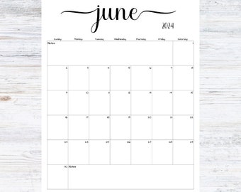 Fillable/Bearbeitbarer Juni 2024 Kalender | Juni 2024 Kalender | Einfacher Script Kalender | Sofort Download | PDF, PNG, JPG