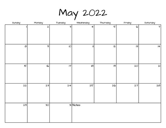 May Calendar may 2022 Printable Calendar Simple Calendar - Etsy
