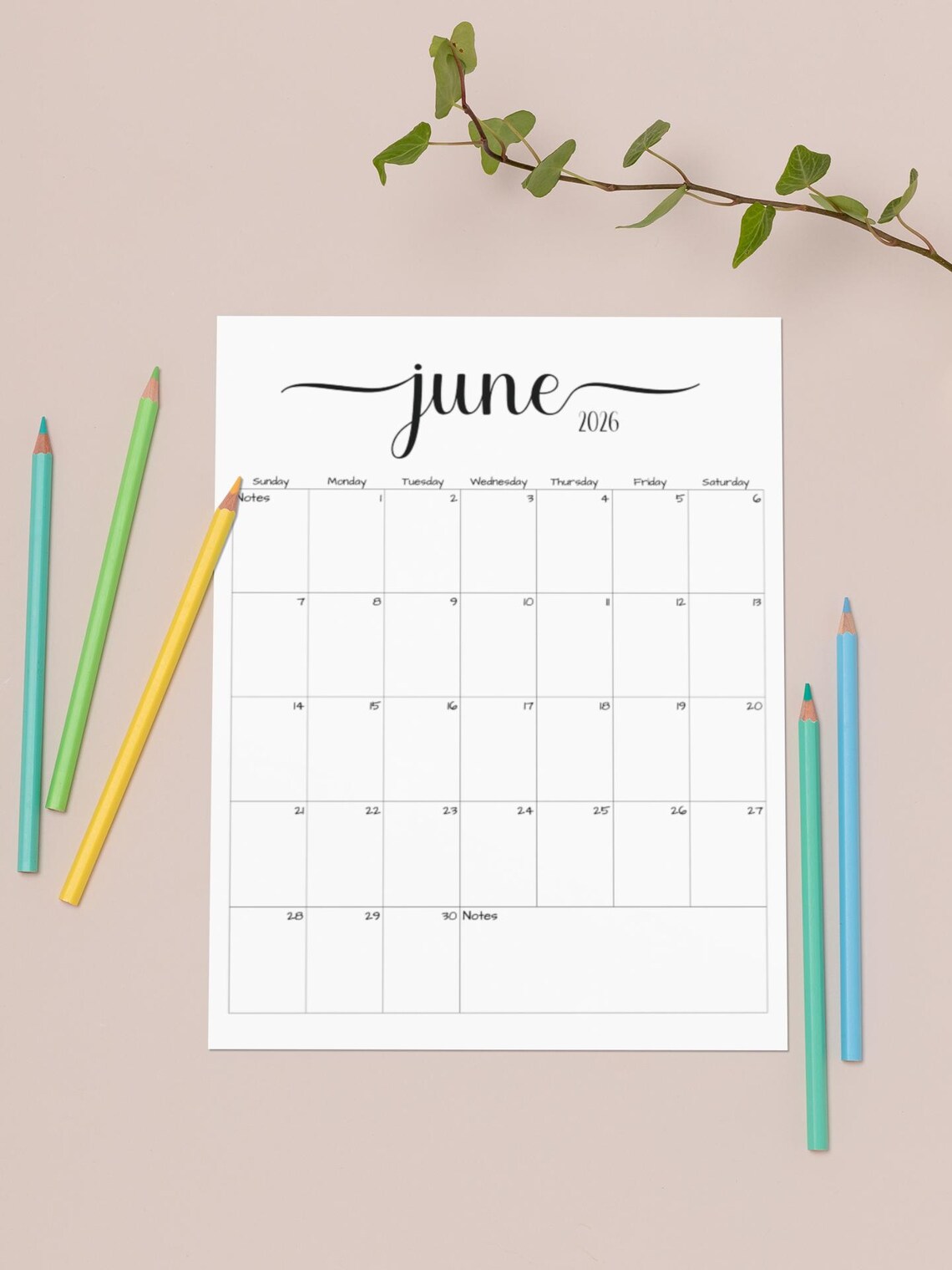 June Scripted June 2026 Calendar | Simple Script, Fillable (digital Download) - Etsy