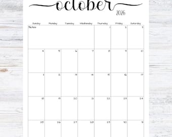 October 2026 Fillable Calendar | Simple Script (Digital Download)