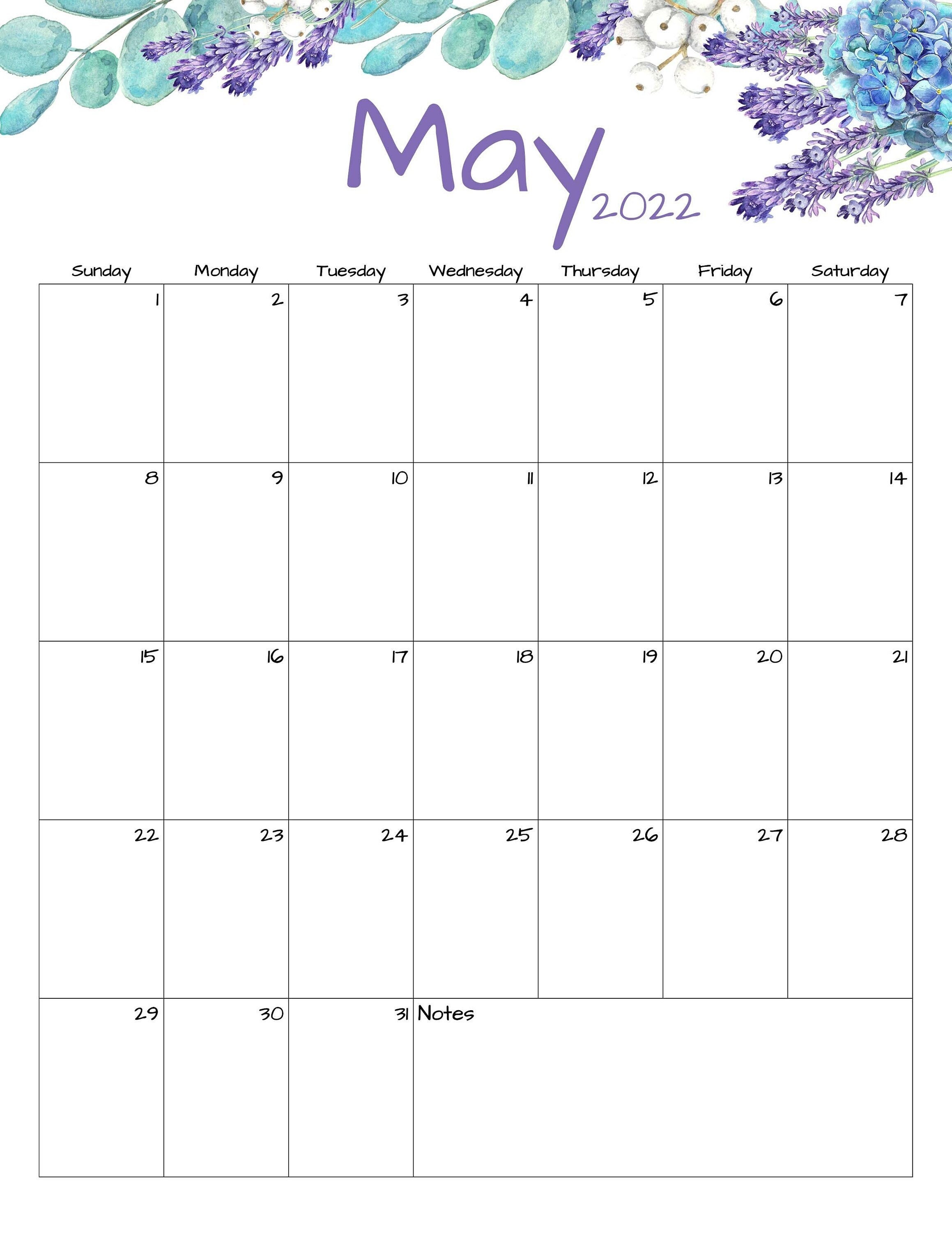 may calendar may 2022 printable calendar lavender calendar etsy