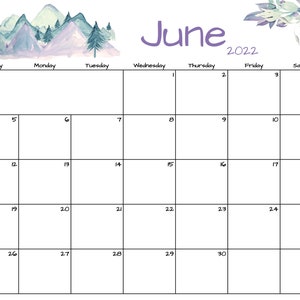 june calendar june 2022 printable digital simple etsy