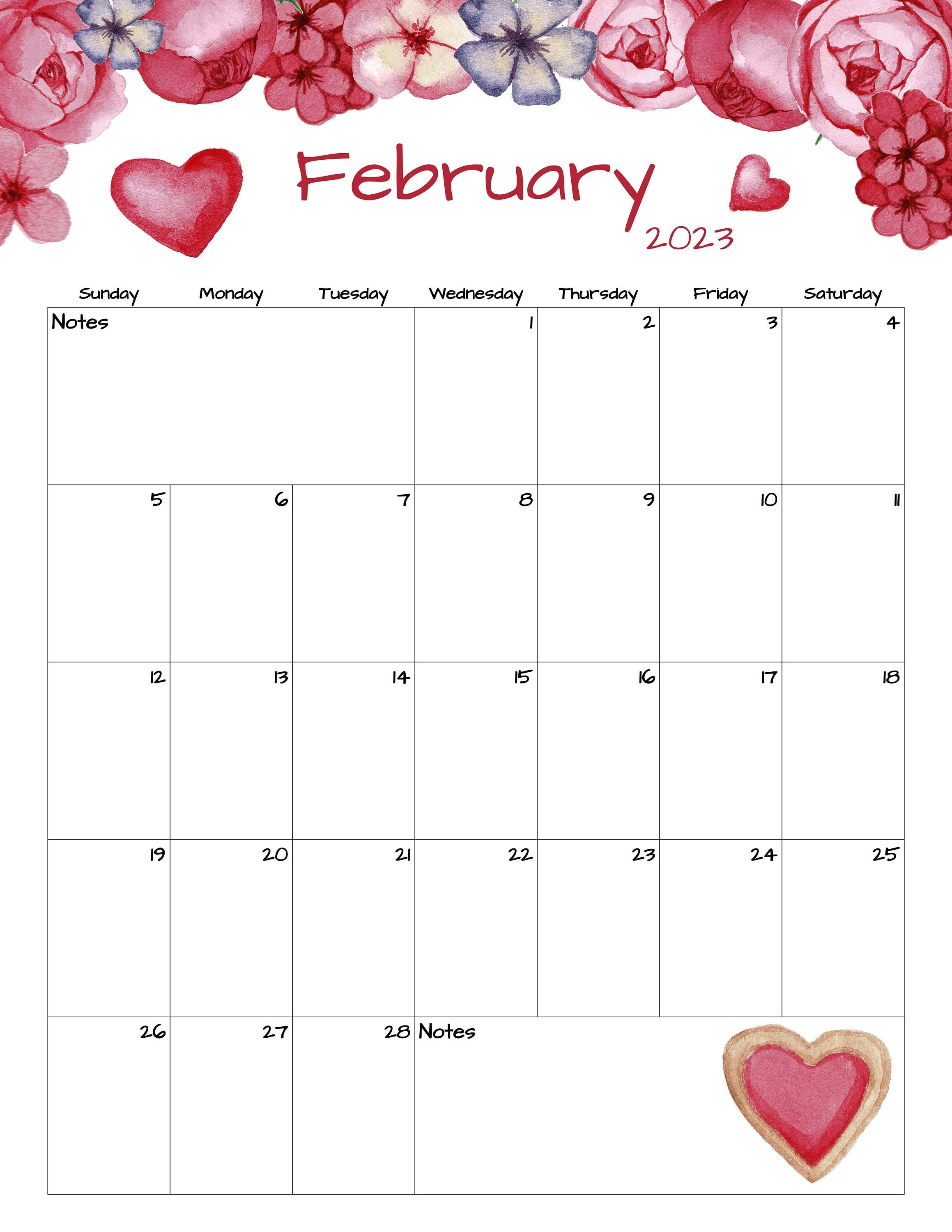 Fillable/Editable February Calendar February 2023 Calendar - Etsy