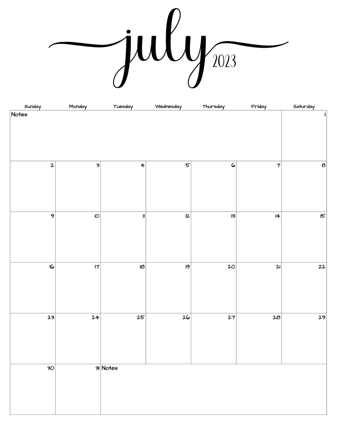 Fillable editable July 2023 Calendar July 2023 Calendar Etsy