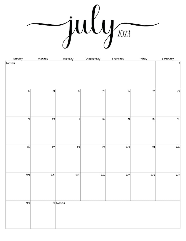 Fillable/editable July 2023 Calendar July 2023 Calendar Etsy