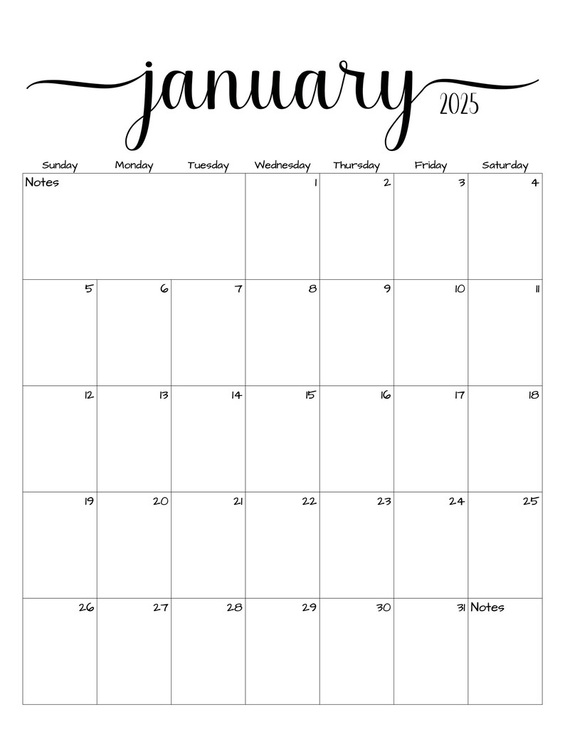 Fillable/editable January 2025 Calendar January 2025 Calendar Simple Script Calendar Instant