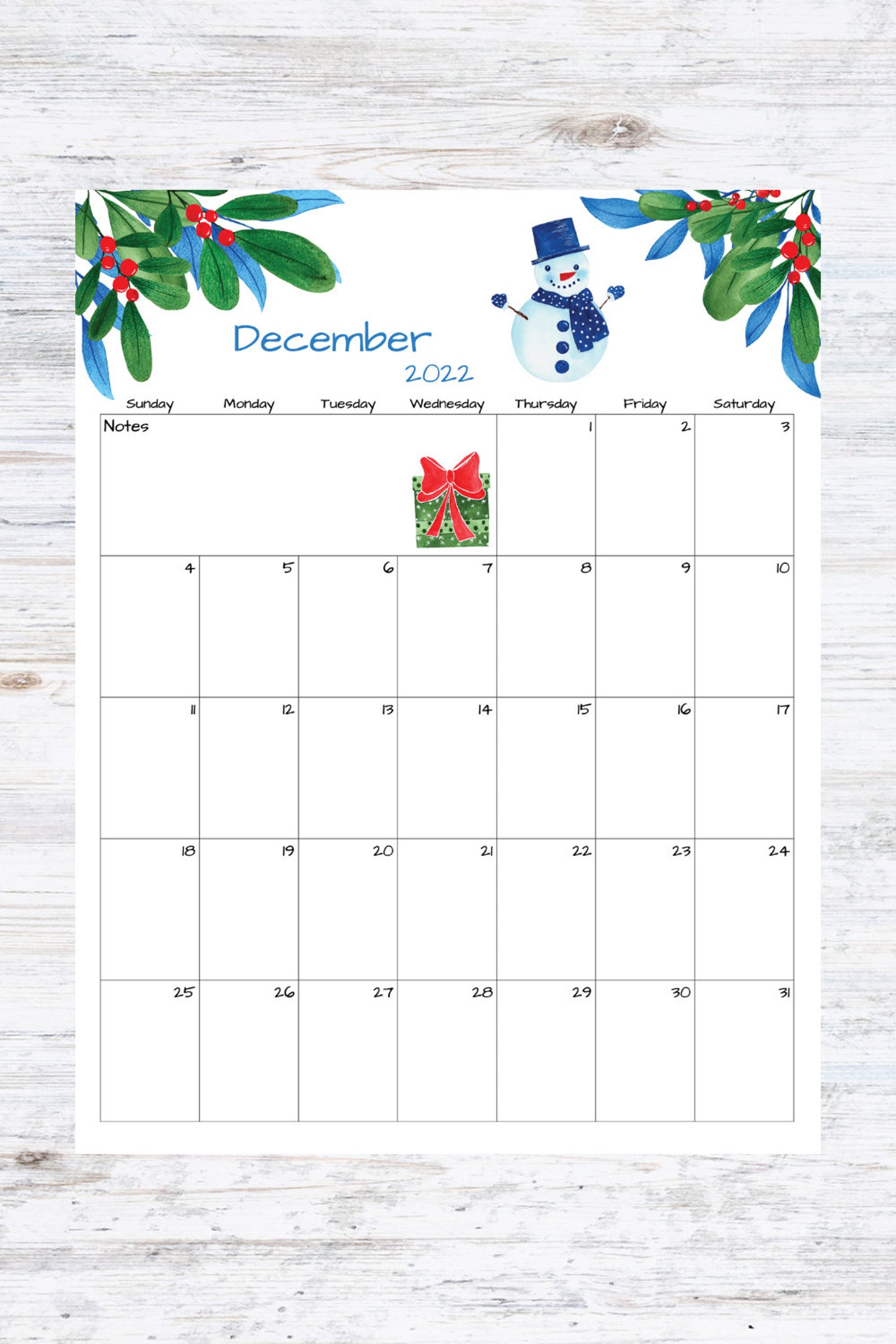 Fillable/editable December Calendar December 2022 Printable Etsy