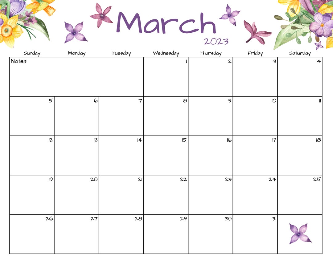 Fillable/editable March Calendar March 2023 Printable Calendar Spring