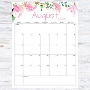Fillable/Editable August Calendar | August 2025 Printable Calendar | Magnolia Calendar | Instant Download | PDF, PNG, JPG | Printable