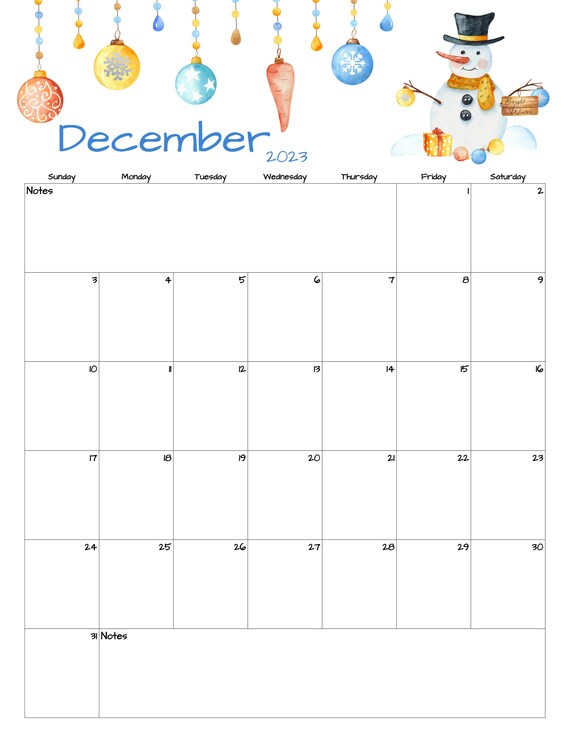 Fillable/editable December Calendar December 2023 Printable Calendar  Christmas Snowman Calendar Download PDF, PNG, JPG Printable - Etsy