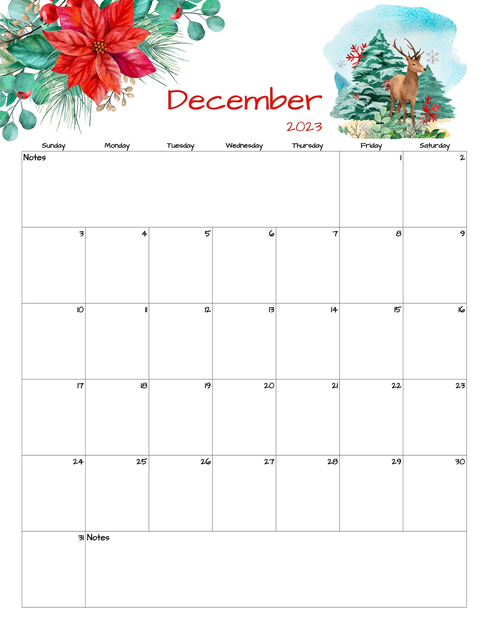 Fillable/editable December Calendar December 2023 Printable Calendar
