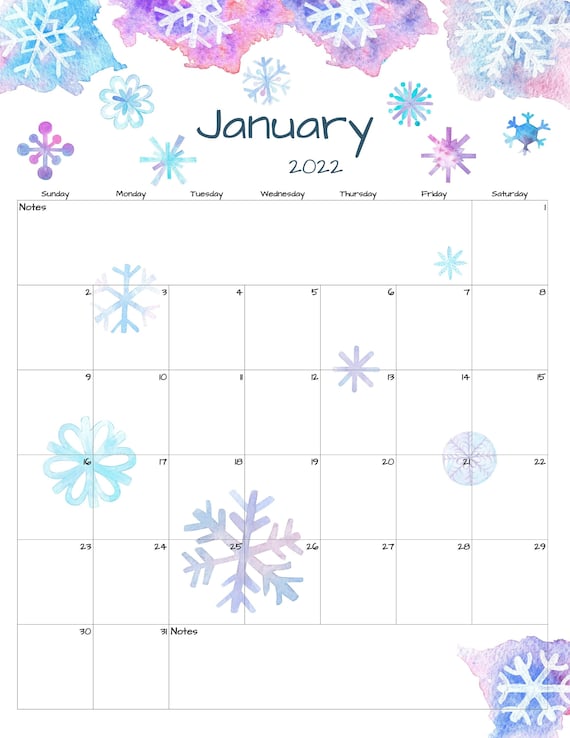 january calendar january 2022 printable calendar winter etsy