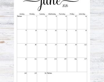 Calendario di giugno 2026 / Scrittura semplice, compilabile (download digitale)