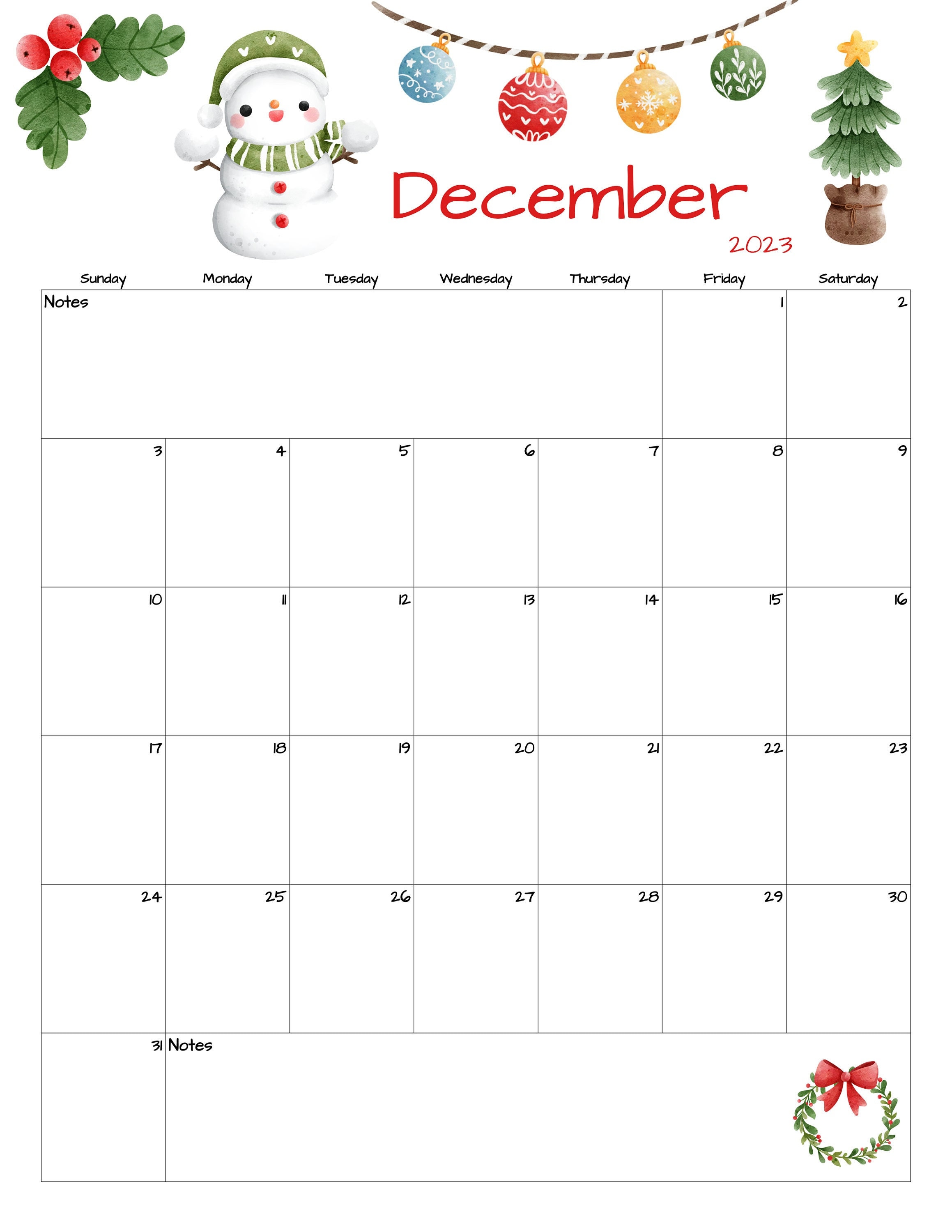 Fillable/editable December Calendar December 2023 Printable Calendar ...
