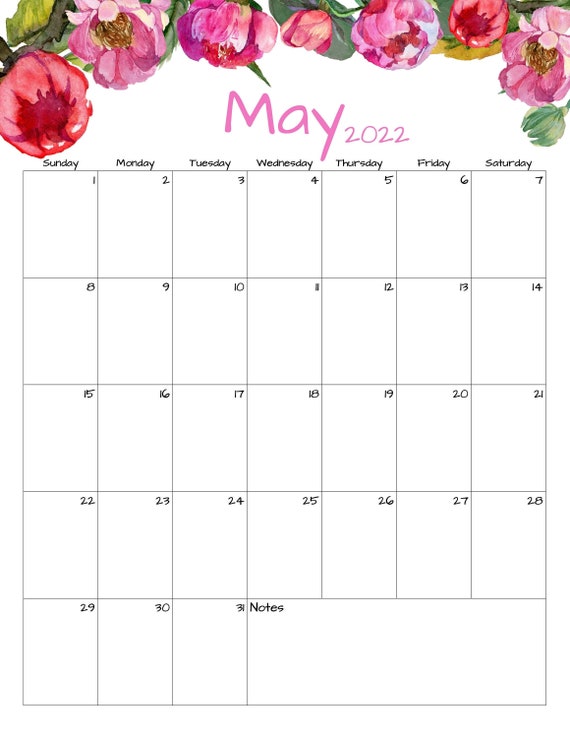 may calendar may 2022 printable calendar peony calendar etsy singapore