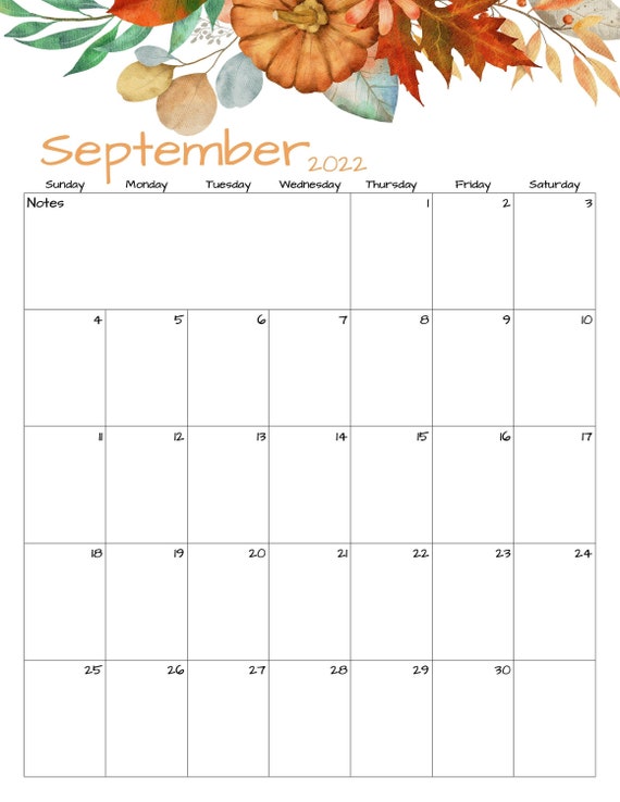 september calendar september 2022 printable calendar etsy