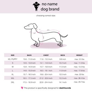 Dachshund Jumpsuit size chart