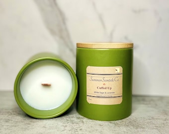 Lavender White Sage Soy Candle | Lavander Scented | Natural Wax Candles| Wooden Wick | Aromatherapy