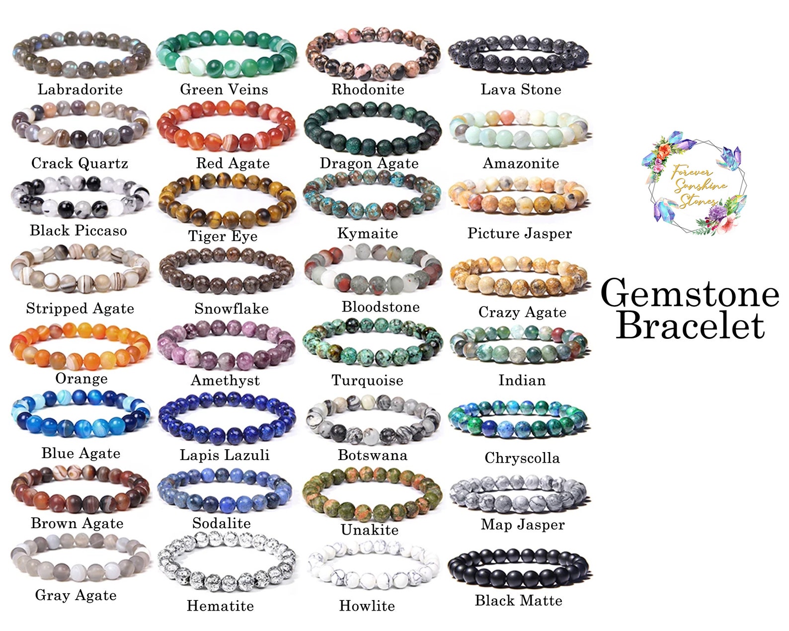 Various Types Of Gemstone Bracelets gemstone Mini Round Beads Etsy