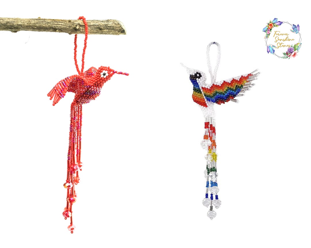 Hummingbird Keychain /glass Bead Bird Keychain / Beaded Etsy