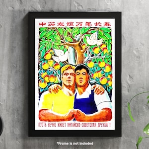 I migliori amici russi e cinesi per sempre - Poster di propaganda di guerra su carta o tela Arte murale