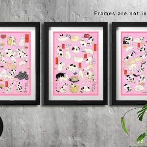 Cats of the Tokaido (1850) - Utagawa Kuniyoshi -  Poster Print Art Gift Ukiyo-e Japan (Set of 3)