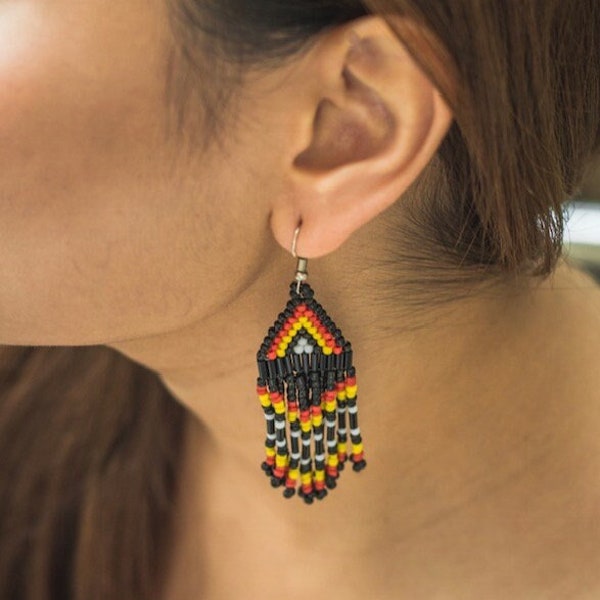 Philippines Tribal Dangling Earrings | T'boli Ethnic Beaded Jewelry | Filipino Culture Heritage Accessories