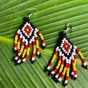 Philippines Tribal Dangling Earrings | T&#39;boli Ethnic Beaded Jewelry | Filipino Culture Heritage Accessories