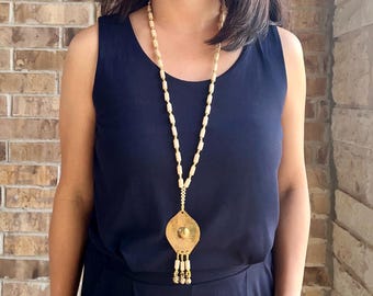 Gong Pendant Necklace | Metal, Wooden Beads | Philippine Cultural Jewelry
