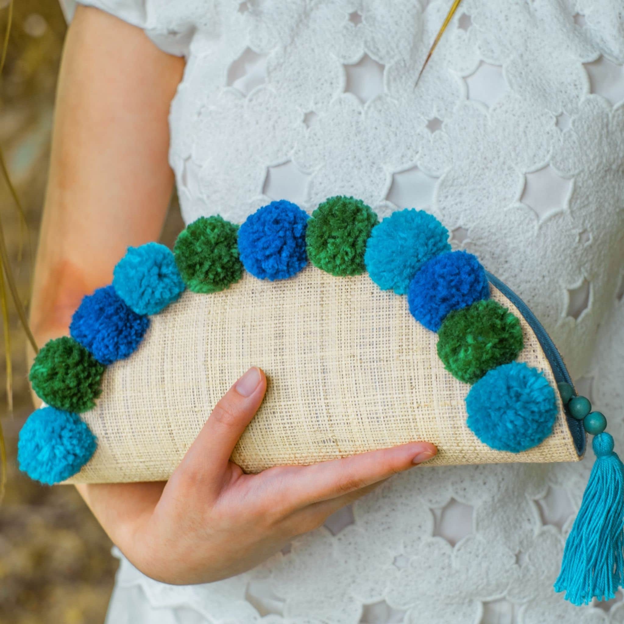 Pom Pom Clutch Straw - Etsy display picture 1