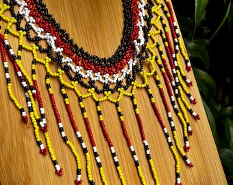 T’boli Beads Fringe Necklace | Ethnic Philippines Tribal Statement Bib|Filipina Ethnic Beaded Jewelry |Filipino Culture Heritage Accessories