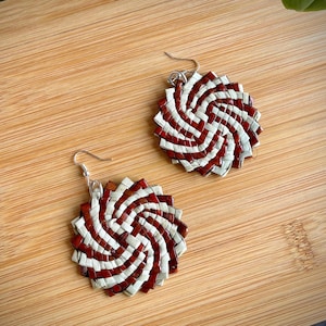 Pandan Straw Jewelry | Philippines Dangling Earrings | Filipino Culture Beach Accessories | Round Sunburst Brown