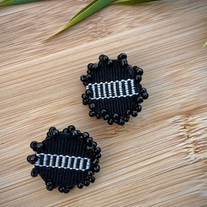 Philippines Traditional Ethnic Cloth Earrings | Beaded Filipino Accessories | Round Cordillera Fabric Ethnic Jewelry | Handwoven Textile