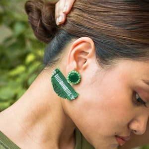 Cordillera Fabric Ethnic Jewelry | Philippines Ethnic Cloth Dangling Earrings | Filipino Heritage Accessories | Half Moon Statement Pieces