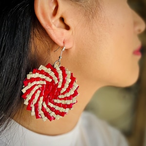 Pandan Straw Jewelry | Philippines Dangling Earrings | Filipino Culture Beach Accessories | Round Sunburst