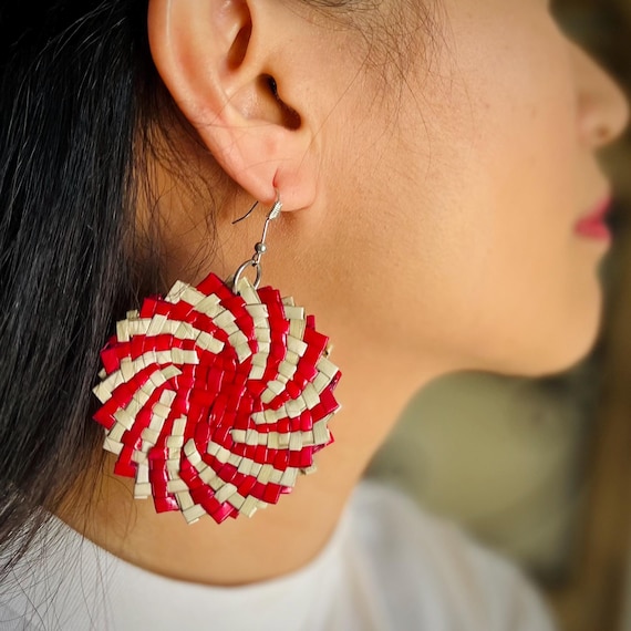 Pandan Straw Jewelry | Philippines Dangling Earrings | Filipino Culture Beach Accessories | Round Sunburst