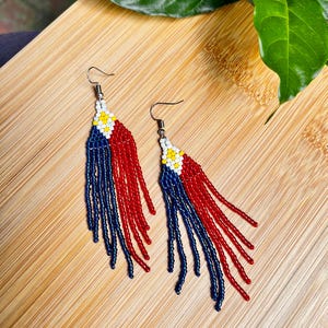 Philippine Flag Beaded Ethnic Jewelry | Dangling Earrings | Filipino Heritage Accessories
