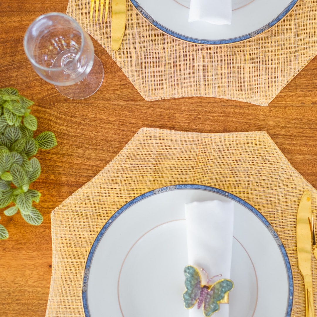 Octagon Philippine Abaca Placemats Set of 2 or 4, Natural Fiber Accent