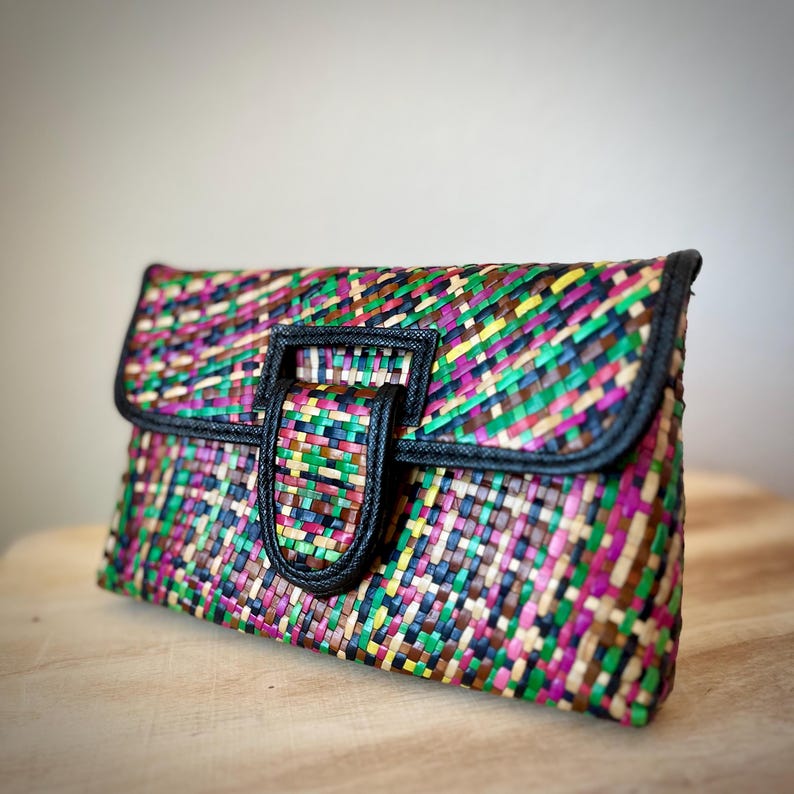 Philippine Pandan Straw Clutch Bag | Handmade Sustainable Fashion Accessories | Unique Tropical Gifts For Women Colorful Green