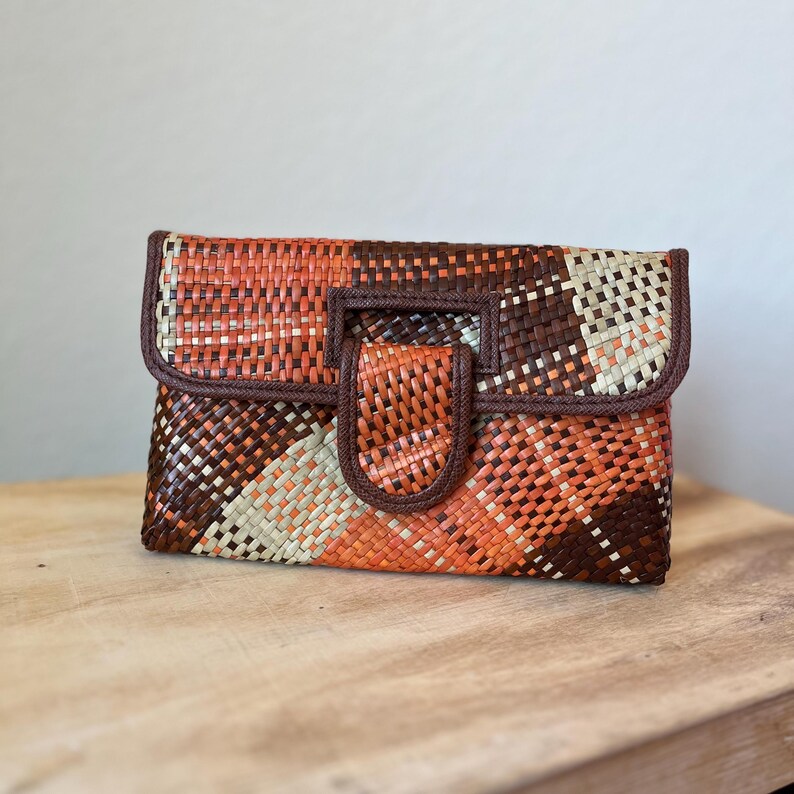 Philippine Pandan Straw Clutch Bag | Handmade Sustainable Fashion Accessories | Unique Tropical Gifts For Women Orange