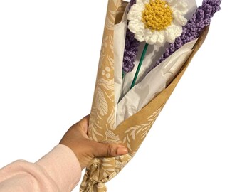 Handmade Crochet Flower Bouquet, Roses, Daisies, Lavender Arrangement