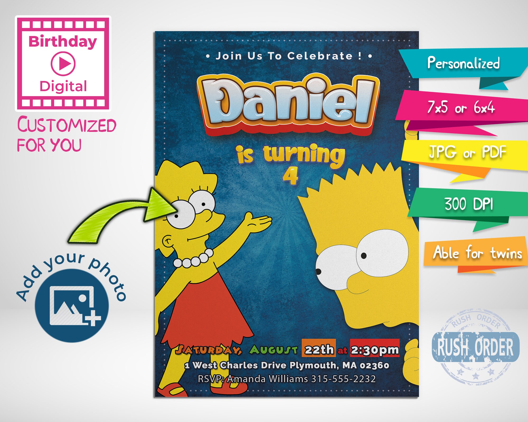 The Simpsons Invitation The Simpsons Birthday Party Custom Etsy