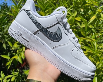 Grey Fire Flame Swoosh Custom Air Force 1