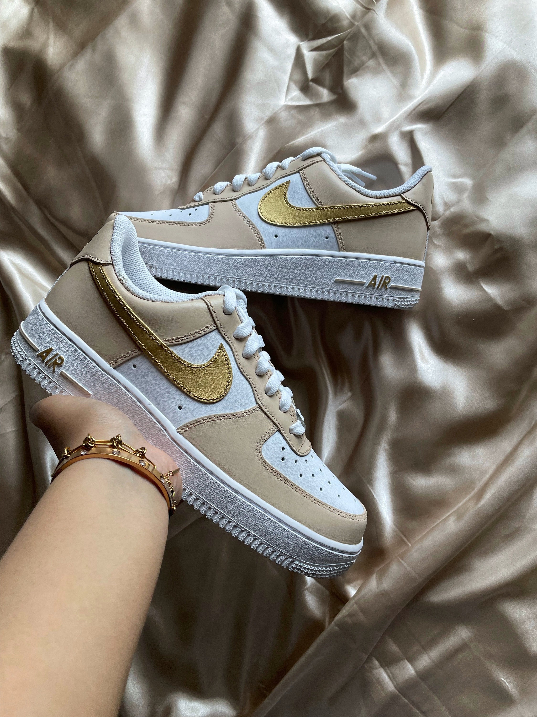 Beige/champagne and Gold Custom Air Force 1 Inspired by  display picture 2