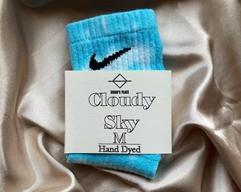 Blue Cloudy Sky Tie Dye Cush Socks | Hand-Dyed Quality | Comfortable Fit